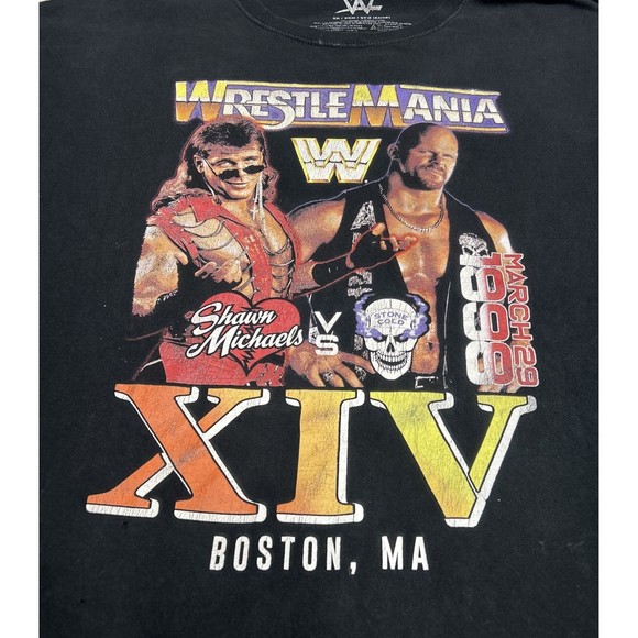 WWE Wrestlemania XIV Stone Cold vs Shawn Michaels Retro Black T-Shirt Size 3XL - Picture 2 of 7